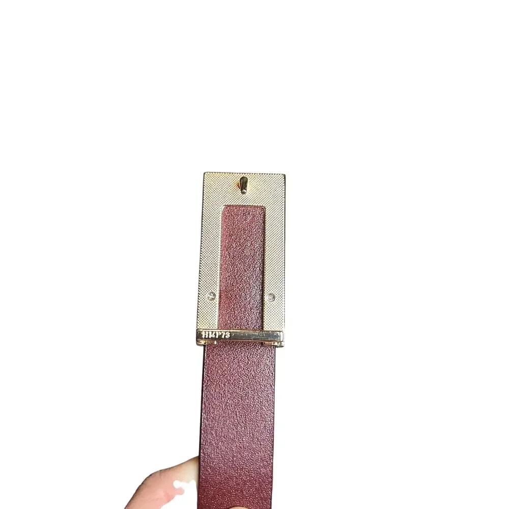 VTG Red Brown Adjustable Leather Belt Brass Buckle Minimalist Retro Western Boho